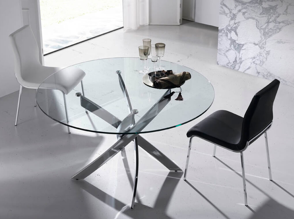 Mesa comedor Dining table redonda tapa cristal base acero cromado diseno moderno 1061 F2133 Angel Cerda 001